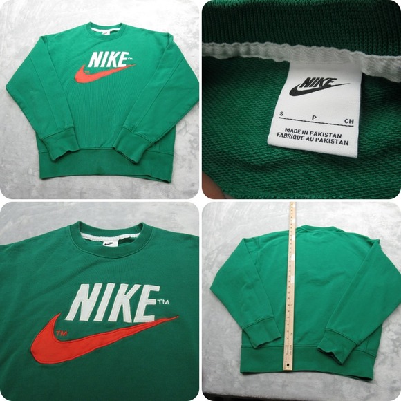 Nike Sweatshirt Mens Small Green French Terry Crew Pullover Retro Heavyweight - Picture 1 of 11